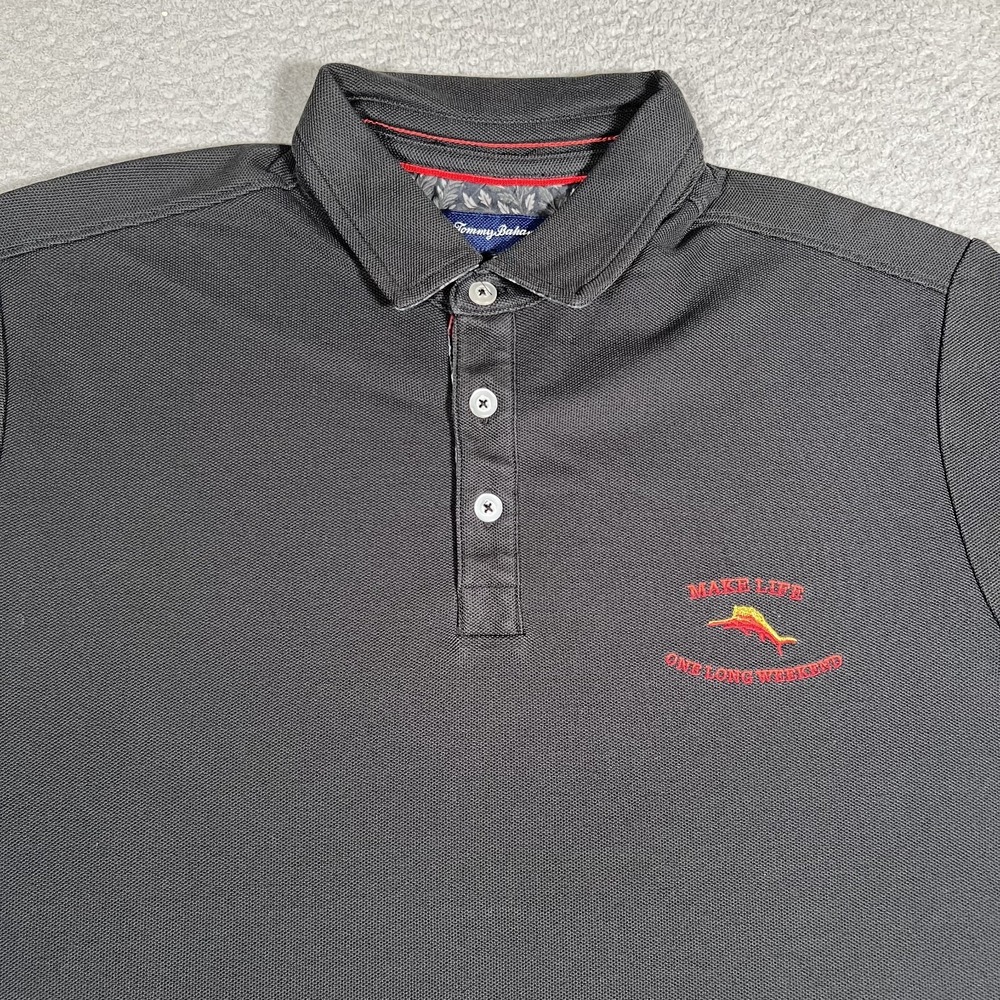 Tommy Bahama Shirt Mens Medium Black Supima Golf Polo Knit Casual Preppy‎ Logo